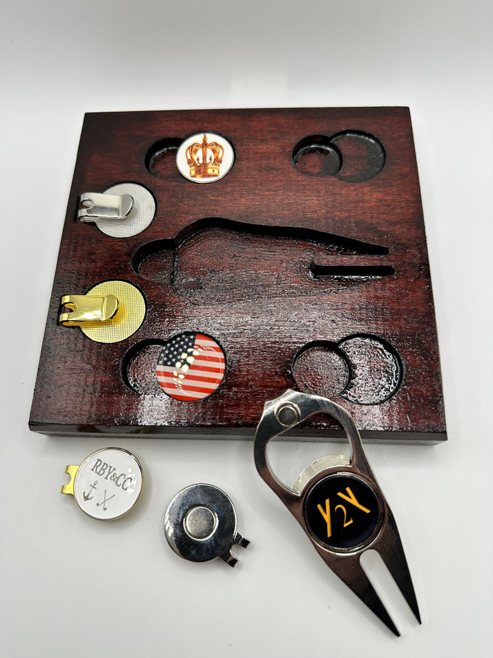 Premium Golf Ball Marker Divot Tool Visor Clip  Display Case